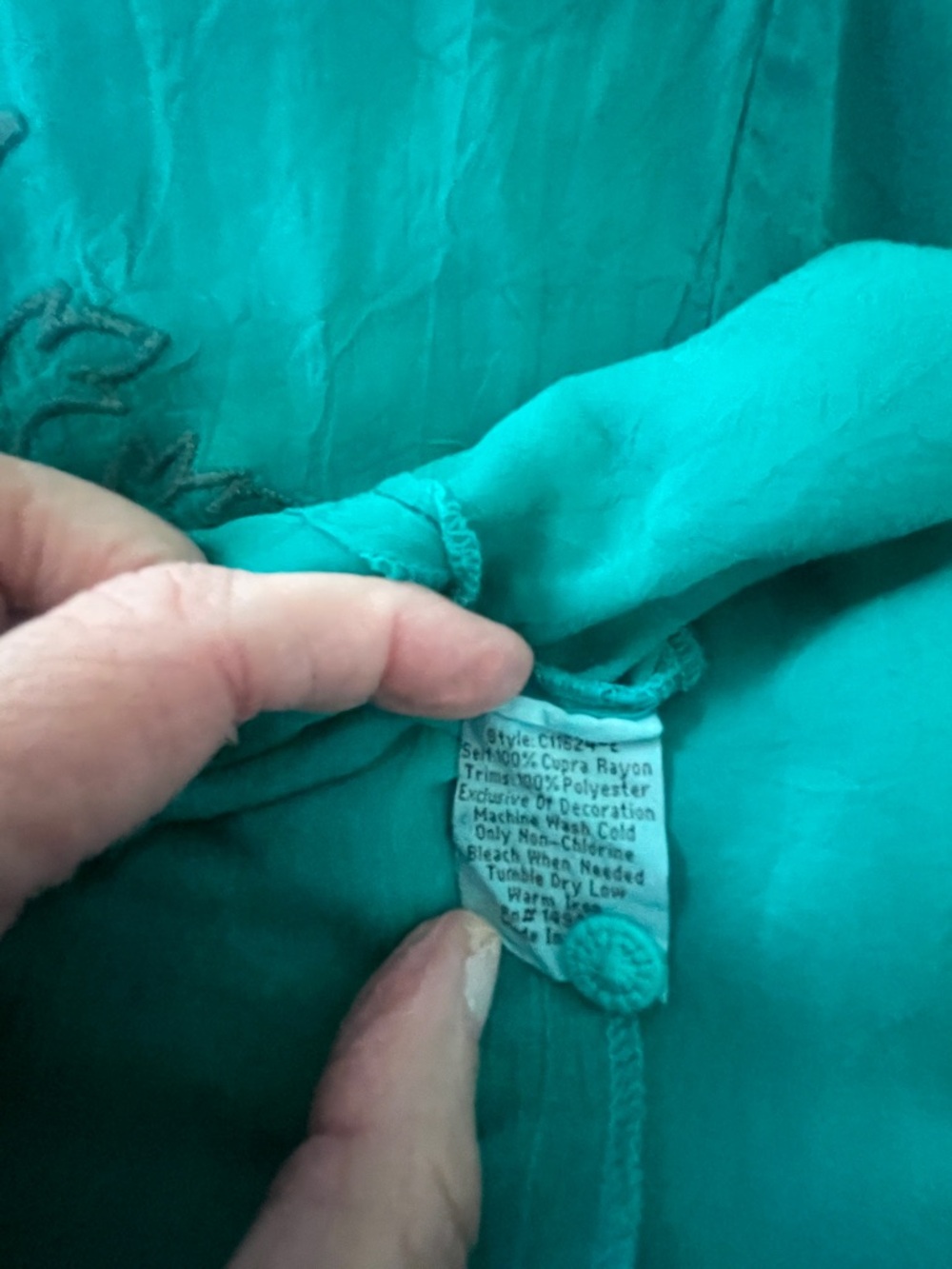 Johnny Was Teal Embroidered Button-Front Blouse - Picture 6 of 8